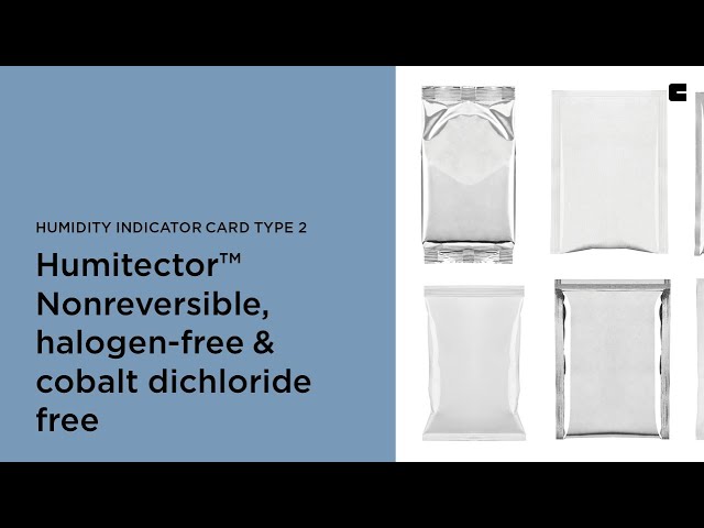 The Humitector™ Type 2 Humidity Indicator Cards, are non-reversible,  halogen-free, and cobalt dichloride free.  For use in dry packing, dry pack, of MSD's moisture sensitive devices, or SMD's surface mount devices.