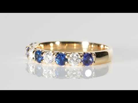 Blue Sapphire and Diamond Eternity Band on 18K Yellow Gold