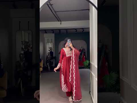 Orange Viscose Tissue Handworked Kurti Set with Organza Dupatta