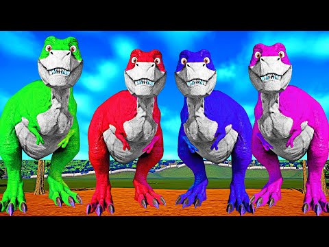 Jurassic World Evolution Rexy Colors vs Indominus Rex,Tyrannolophosaur,Hulk,Ironman Dinosaurs Fight
