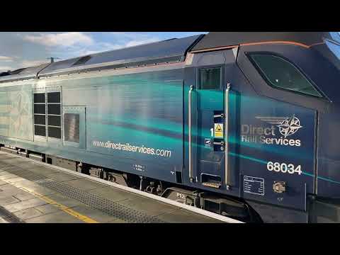 Class 68034 departs york on the hourly York - Scarborough service with a DT trailing