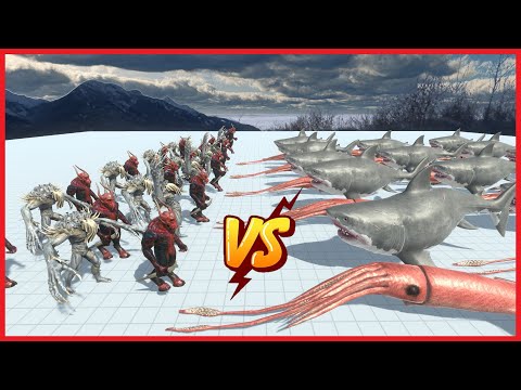 30x SCOURGE & KOZAROG VS 32x MUTANT MEGALODON & COLLOSAL SQUID - ANIMAL REVOLT BATTLE SIMULATOR