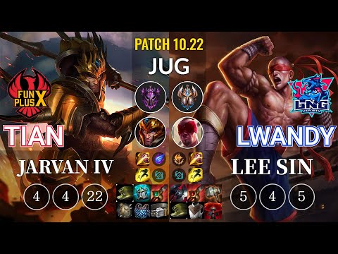 FPX Tian Jarvan IV vs LNG lwandy Lee Sin Jungle - KR Patch 10.22