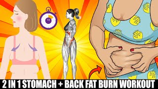 10 Exercises to Get Rid of Back Rolls + Stomach Fat 💯 2 in 1 Fat Burning Workout At Home