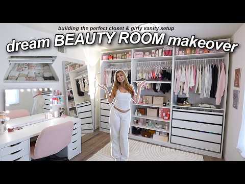 GIRLY BEAUTY ROOM MAKEOVER ☆ putting together my dream girly makeup room, vanity & closet