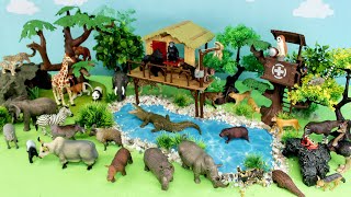 Jungle Scenery Set with African and Asian Animal Figurines