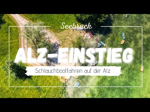 Einstieg in die Alz zur Schlauchboottour. Seebruck am Chiemsee.