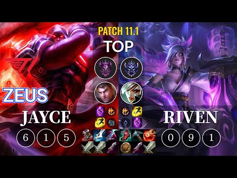T1 Zeus Jayce vs Riven Top - KR Patch 11.1