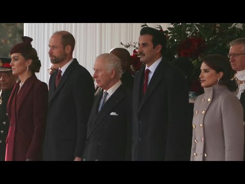 King Charles joined by William and Kate at welcome ceremony for Qatari Emir | AFP