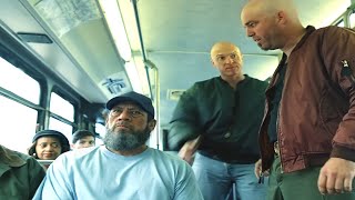 A badass old man beating up thugs on the bus for harassing another old man