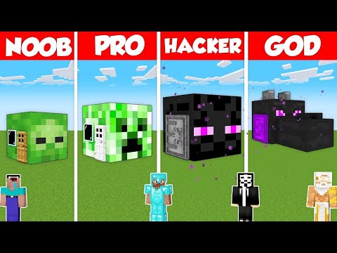 INSIDE MOB HEAD HOUSE BUILD CHALLENGE - Minecraft Battle: NOOB vs PRO vs HACKER vs GOD / Animation