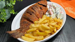 Juicy Oven Grilled Tilapia With Homemade French Fries & Cucumber Salad Quick Easy & Tasty Recipe