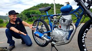 Bicycle with a motorcycle engine.