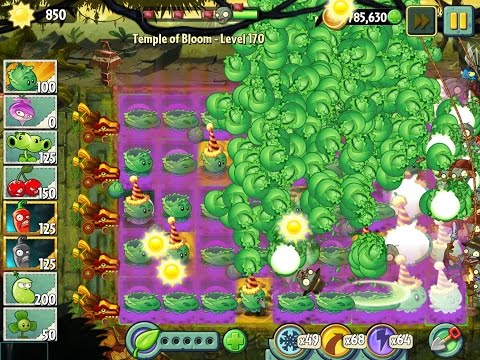 Plants vs Zombies 2 Temple of Bloom Epic Hack - Level 170 - Cabbage Pult Colors it Green