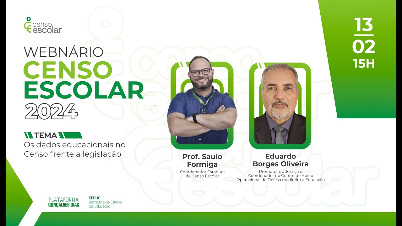Webinário Censo Escolar 2024 - Os dados educacionais no Censo frente a legislação