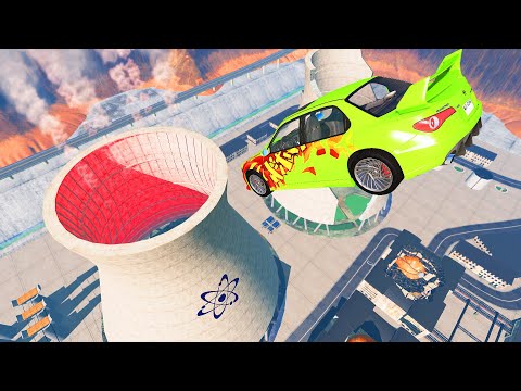 Destructive Jumping Cars Into Burning Nuclear Reactor - Beamng Drive | TrainWorld