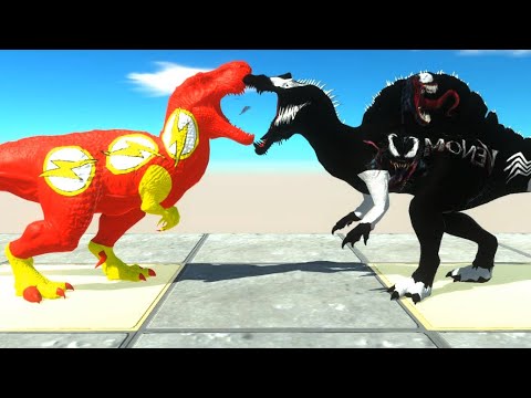 FLASH T-REX vs DARK SPINOSAURUS vs SUPERMAN GORO THE GIANT - Superhero Dinosaur DEATH RUN - ARBS
