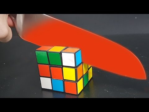 EXPERIMENT Glowing 1000 degree KNIFE vs RUBIK'S CUBE Video