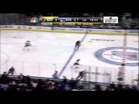 Mark Staal hipcheck on Nathan Horton 23 Jan 2013 Boston Bruins vs NY Rangers NHL