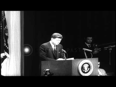 President John F Kennedy advocates free elections in Berlin during news conferenc...HD Stock Footage