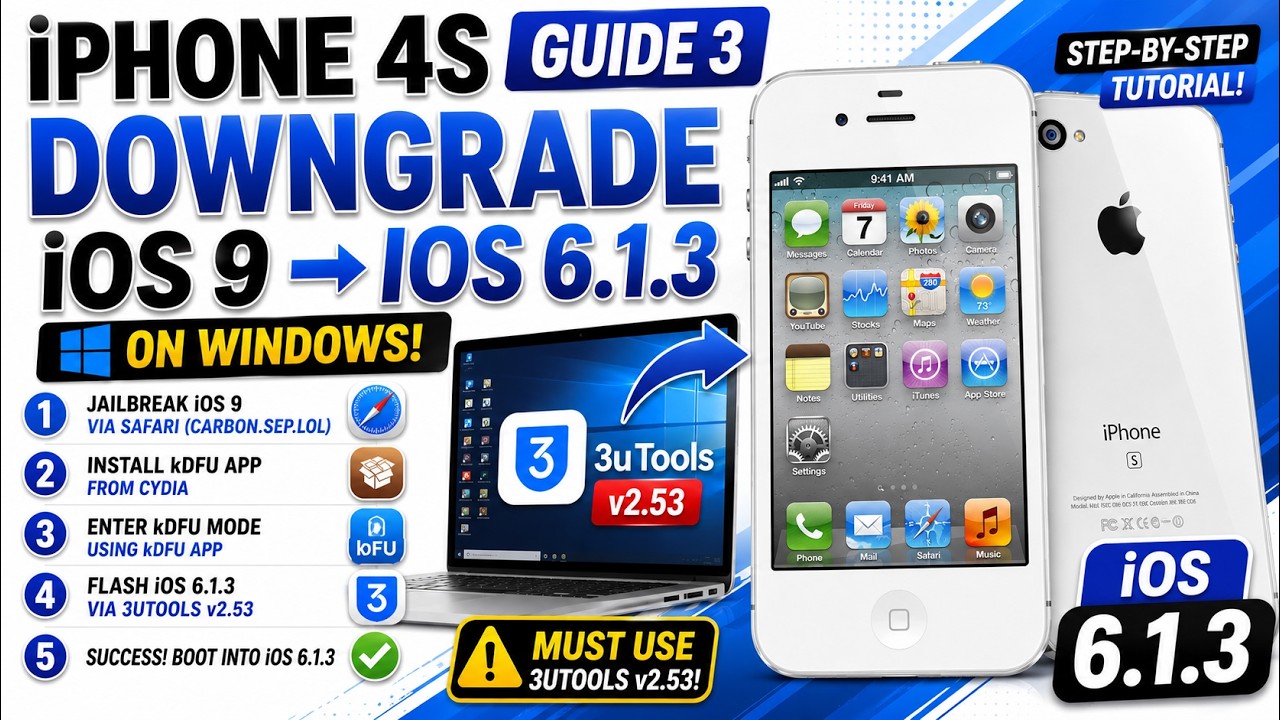 iPhone 4s Guide 3 | Downgrade iOS 9 to iOS 6.1.3 on WINDOWS (3uTools)