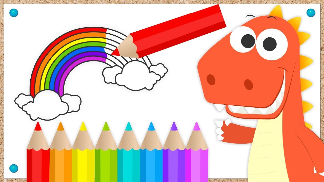 Aprende a colorear un arcoiris con Eddie, el dinosaurio travieso | Dibujos animados en español