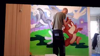 Time Lapse of Tom and Jerry Mural for a Nursery Room