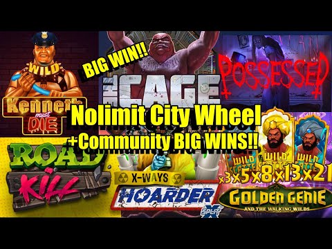 Thumbnail for video: Bonus Compilation + Nolimit City Random Slot Wheel The Cage Maxed +Community BIG WINS!! & Much More
