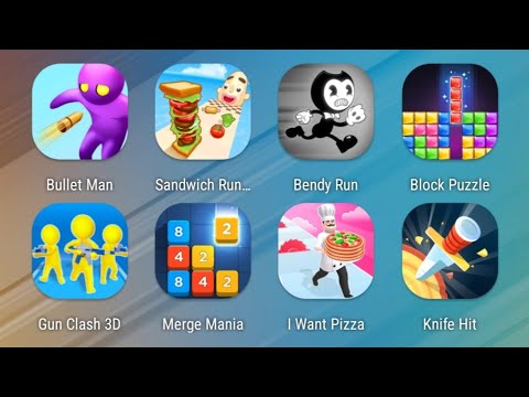 Bullet Man,Sandwich Runner,Bendy Run,Block Puzzle,Gun Clash 3D,Merge Mania,I Want Pizza,Knife Hit