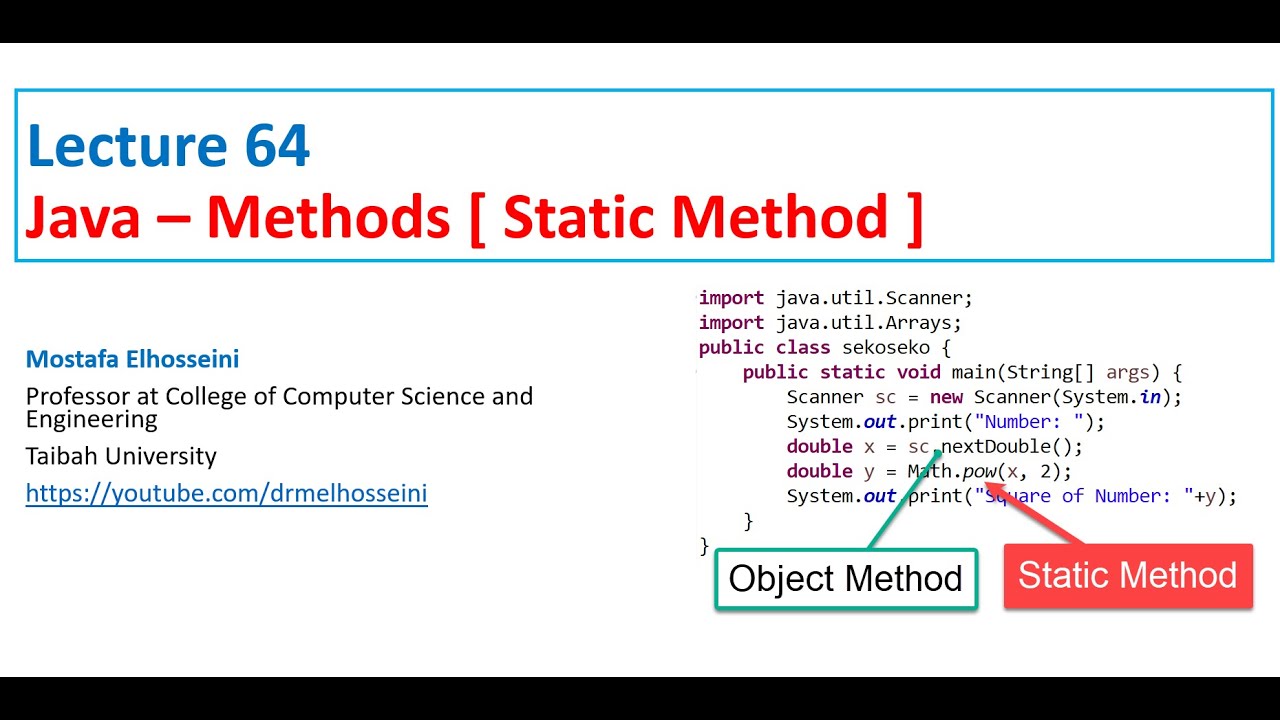 Lecture 64 Java | Method [ Static Method ] بالعربي