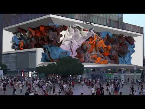 Pinturas digitais de paisagens em 3D aparecem na rua de pedestres Guanyinqiao, em Chongqing