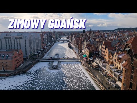 Zimowy Gdańsk z drona | Zamarznięta Motława