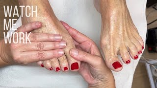 Relaxing pedicure, soft music playing.