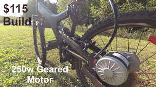 DIY eBike Cost only $115 to Convert my bike - 250watt 24v geared motor, full Build