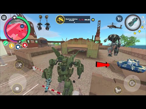 Rope Hero Vice Town (transformer airplane fight army green tank) robot airplane flying on army base