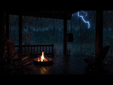 ⚡ Rainy Evening in a Rustic Cabin | Thunderstorm & Fireplace Sounds for Sleep & Focus 🌙