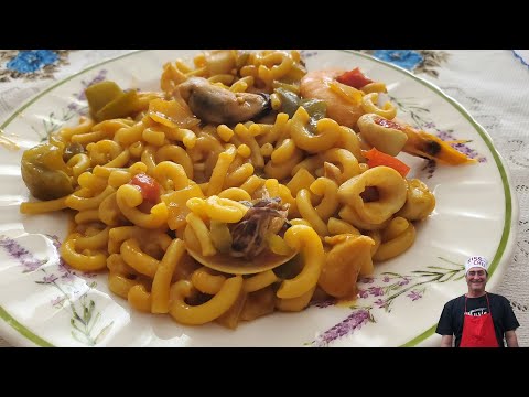 Fideuá de calamares, gambas, almejas y mejillones #fideuadepescado #fideuademarisco