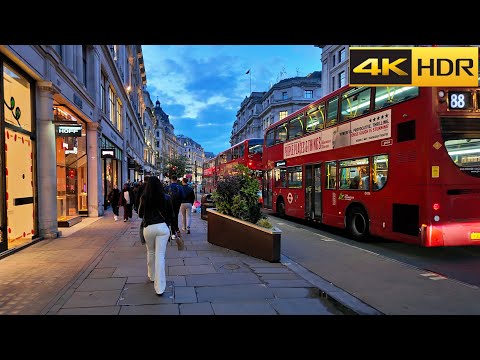 Central London Sunset Walk 🌅 Relaxing Evening Walk through West End | 8 pm Sunsets [4K HDR]