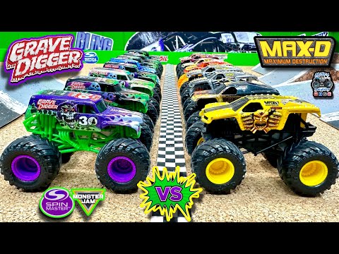 Toy Diecast Monster Truck Racing Tournament | Spin Master Monster Jam Grave Digger 🆚 MAXD