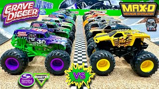 Toy Diecast Monster Truck Racing Tournament | Spin Master Monster Jam Grave Digger 🆚 MAXD