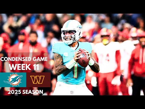 Dolphins vs Commanders 2025 Week 11 Condensed Game | NFL Highlights