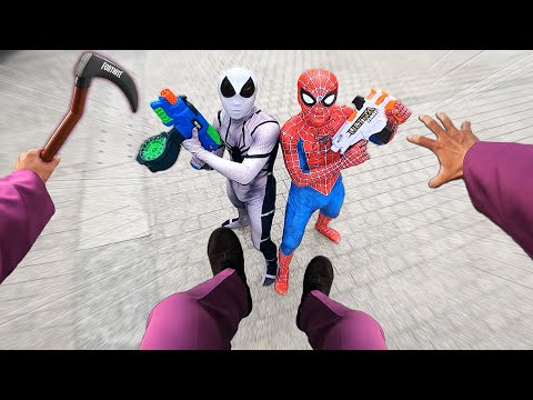TEAM SPIDER-MAN RESCUE VENOM From BAD GUY TEAM ( Action POV Nerf Gun War )