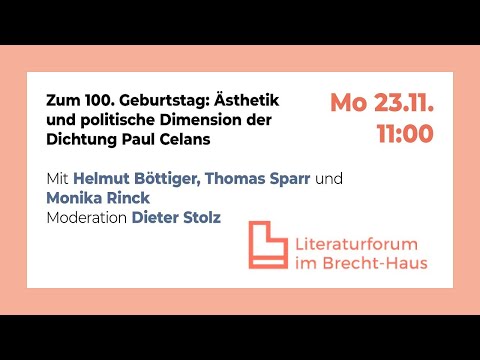 Zum 100. Geburtstag: Ästhetik und politische Dimension der Dichtung Paul Celans