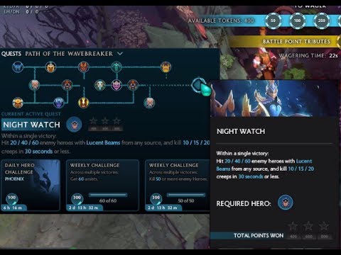 Hit 20/40/60 enemy heroes with Lucent Beams from any source,and kill 10/15/20 creeps in 30 seconds