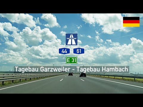 Driving in Germany: Autobahn A44 & A61 E31 from Tagebau Garzweiler to Tagebau Hambach