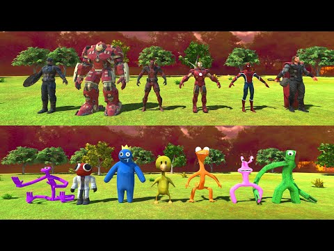 Which Team Will Win? Team Marvel Fight ALL Rainbow Friends - Animal Revolt Battle Simulator