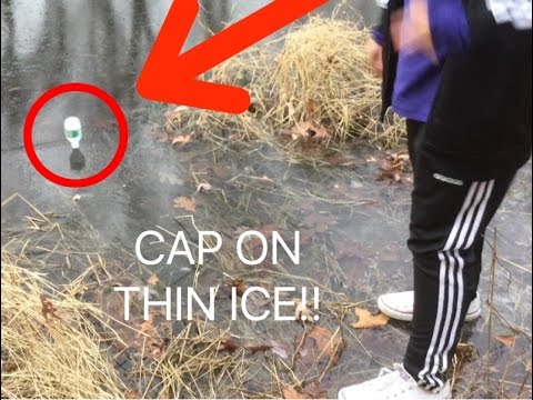 WATER BOTTLE FLIPPING ON THIN ICE!!!!!*Extremely Dangerous*