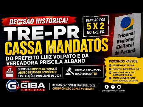 TRE-PR cassa mandatos do prefeito Luiz Volpato e da vereadora Priscila Albano em Moreira Sales PR.