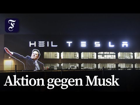 Activists project “Heil Tesla” onto Tesla factory near Berlin