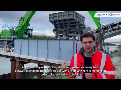 Sennebogen's 840&855E Hybrid stationary electric material handlers are used in the circular industry